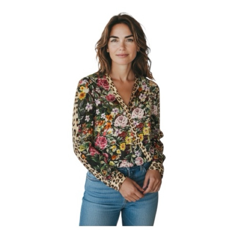 Silk Blouse Wrap Generation Love Animal Print Floral Gorgeous Oversized Small